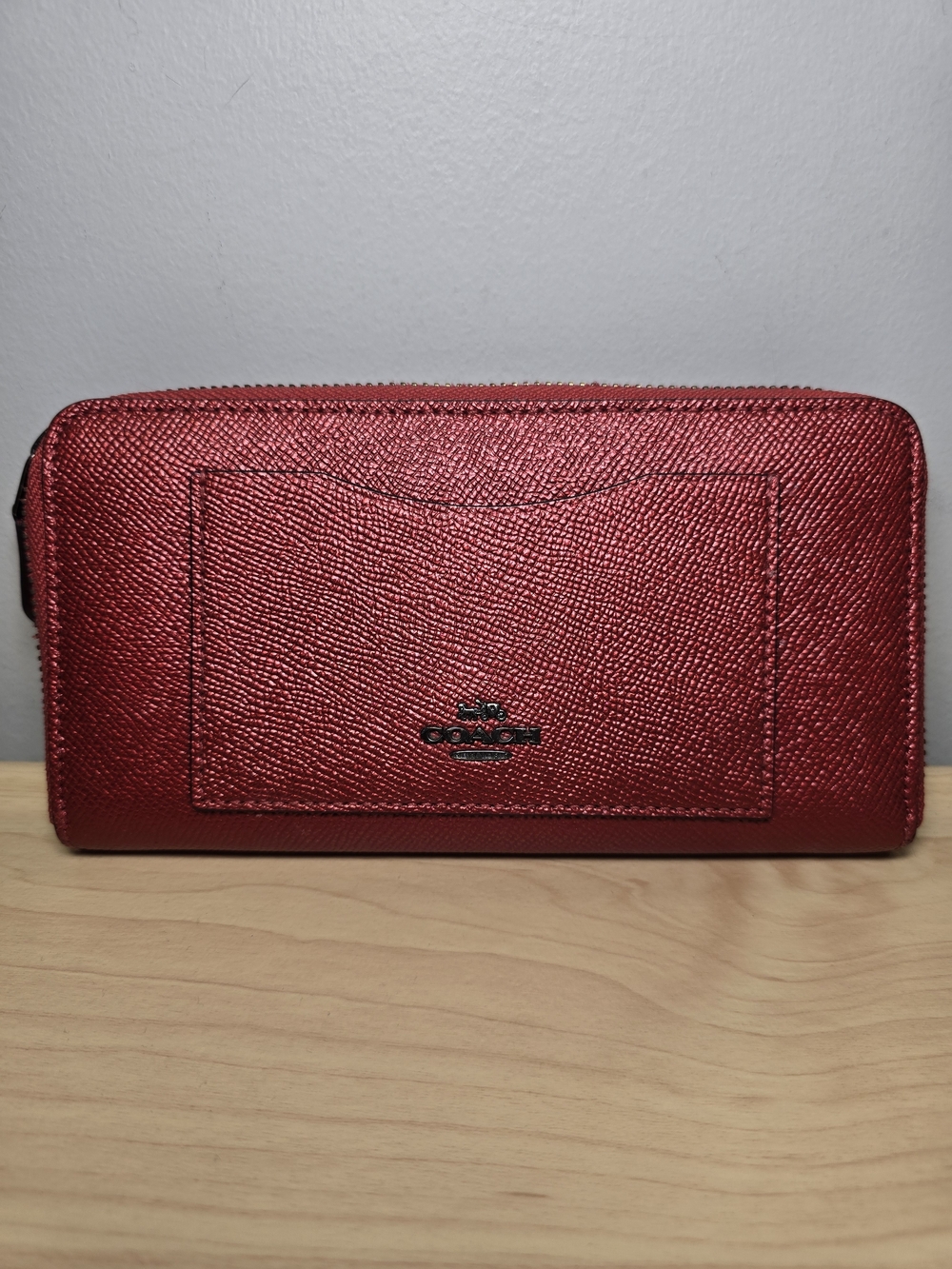 COACH F21068 Metallic Red Long Zip Around Accordian Wallet Outer Pocket